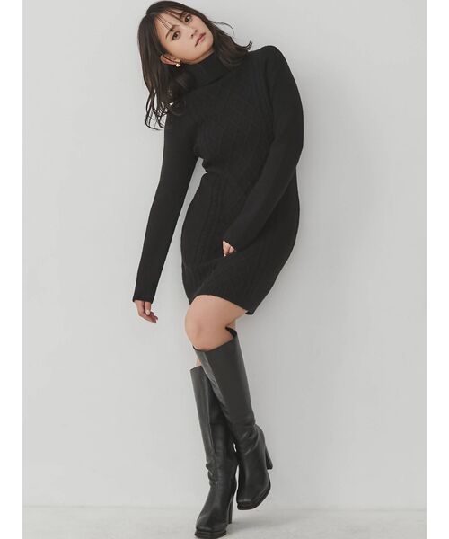 RESEXXY(リゼクシー)の「タートルネックニットワンピース(ワンピース・レディース・ブラック/ベージュ/ワイン・FREE)」の4枚目の写真