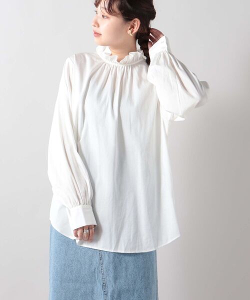 fredy repit(フレディレピ)の「【WEB限定】ボリュームスリーブフリルスタンドカラーシャツ(前後2WAY)(シャツ/ブラウス・レディース・ライトブルー/ブラック/オフホワイト・38)」の13枚目の写真