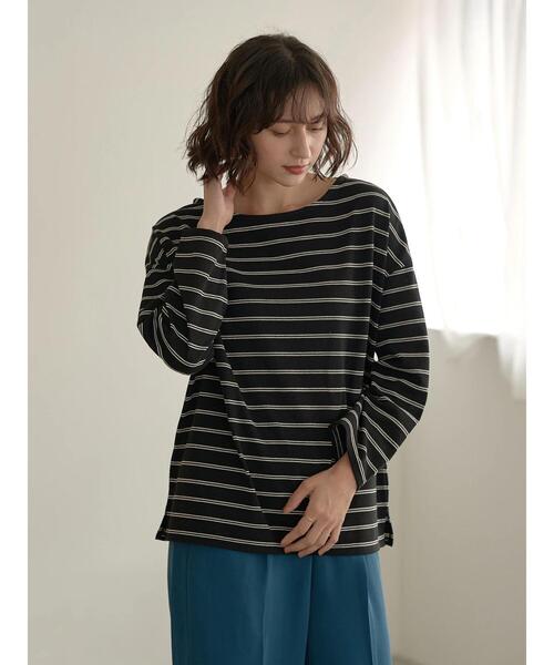 earth music&ecology(アースミュージックアンドエコロジー)の「ECORICHダブルボーダープルオーバー *(Tシャツ/カットソー・レディース・ブラック/オフホワイト/ピンク/グリーン/キャメル・FREE)」の7枚目の写真