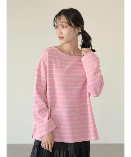 earth music&ecology(アースミュージックアンドエコロジー)の「ECORICHダブルボーダープルオーバー *(Tシャツ/カットソー・レディース・ブラック/オフホワイト/ピンク/グリーン/キャメル・FREE)」の8枚目の写真