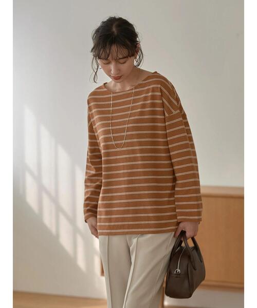 earth music&ecology(アースミュージックアンドエコロジー)の「ECORICHダブルボーダープルオーバー *(Tシャツ/カットソー・レディース・ブラック/オフホワイト/ピンク/グリーン/キャメル・FREE)」の9枚目の写真