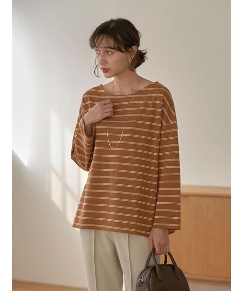 earth music&ecology(アースミュージックアンドエコロジー)の「ECORICHダブルボーダープルオーバー *(Tシャツ/カットソー・レディース・ブラック/オフホワイト/ピンク/グリーン/キャメル・FREE)」の14枚目の写真