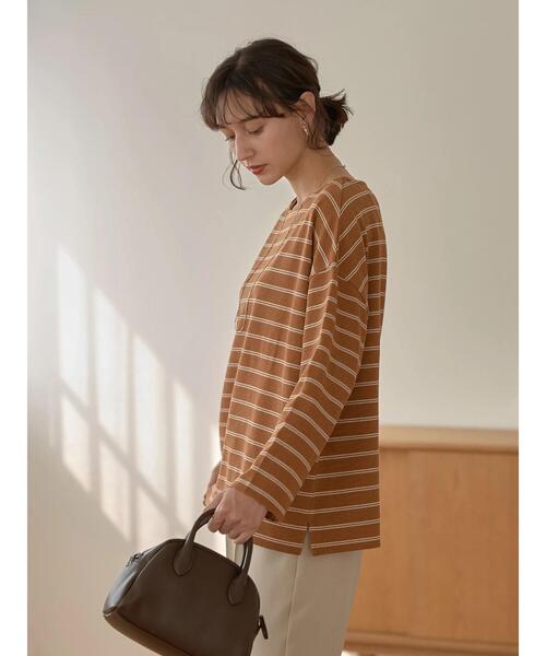 earth music&ecology(アースミュージックアンドエコロジー)の「ECORICHダブルボーダープルオーバー *(Tシャツ/カットソー・レディース・ブラック/オフホワイト/ピンク/グリーン/キャメル・FREE)」の16枚目の写真