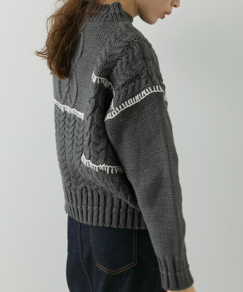 URBAN RESEARCH Sonny Label（アーバンリサーチサニーレーベル）の「パッチワークステッチ ケーブルニット（ニット/セーター・レディース・チャコールグレー/イエロー系その他/オフホワイト・FREE）」の15枚目の写真