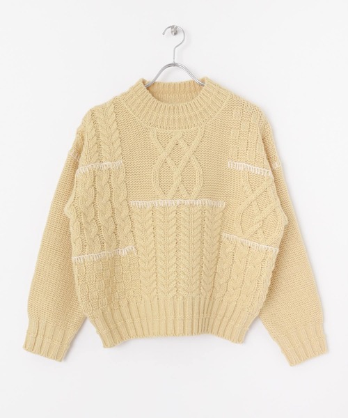 URBAN RESEARCH Sonny Label（アーバンリサーチサニーレーベル）の「パッチワークステッチ ケーブルニット（ニット/セーター・レディース・チャコールグレー/イエロー系その他/オフホワイト・FREE）」の6枚目の写真