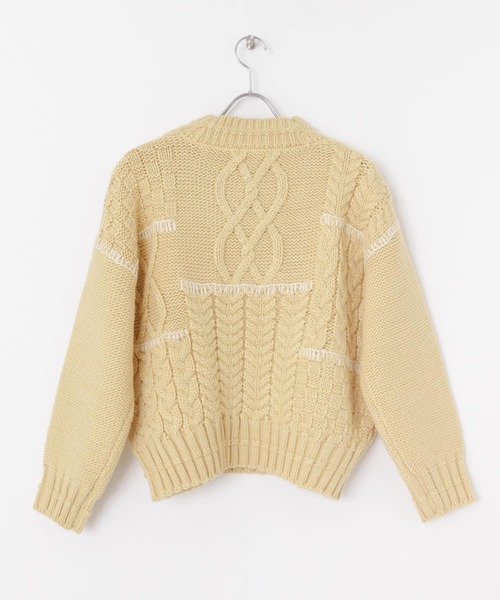 URBAN RESEARCH Sonny Label（アーバンリサーチサニーレーベル）の「パッチワークステッチ ケーブルニット（ニット/セーター・レディース・チャコールグレー/イエロー系その他/オフホワイト・FREE）」の7枚目の写真