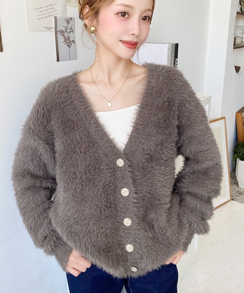 セール】【累計販売枚数1万枚突破！】Vネックロングシャギーニット