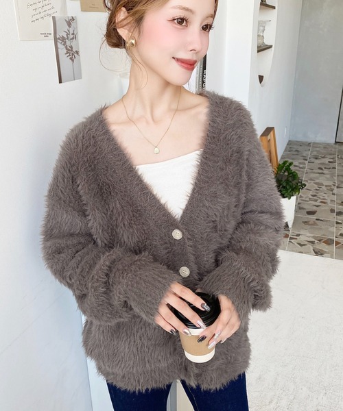 セール】【累計販売枚数1万枚突破！】Vネックロングシャギーニット