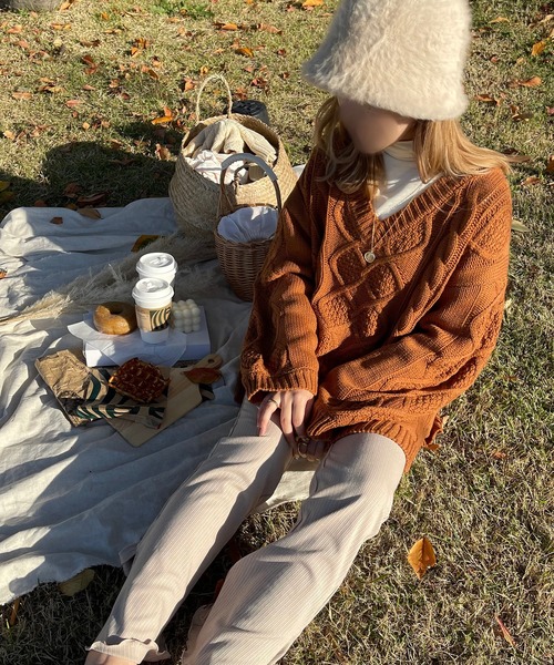 apres jour clair（アプレジュールクレア）の「【apres jour clair】Ｖケーブルニット（ニット/セーター・レディース・ナチュラル/オレンジ/ブラウン系その他・X-LARGE/フリー）」の15枚目の写真