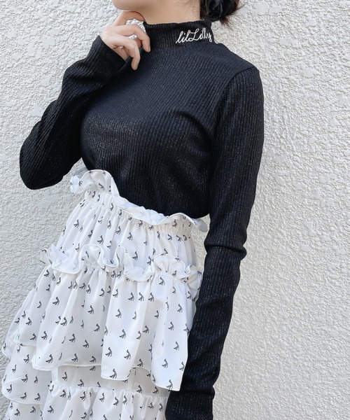 lilLilly(リルリリー)の「ラメリブニットトップス(ニット/セーター・レディース・ホワイト/ブラック/ベージュ/ピンク/ブルー・FREE)」の3枚目の写真