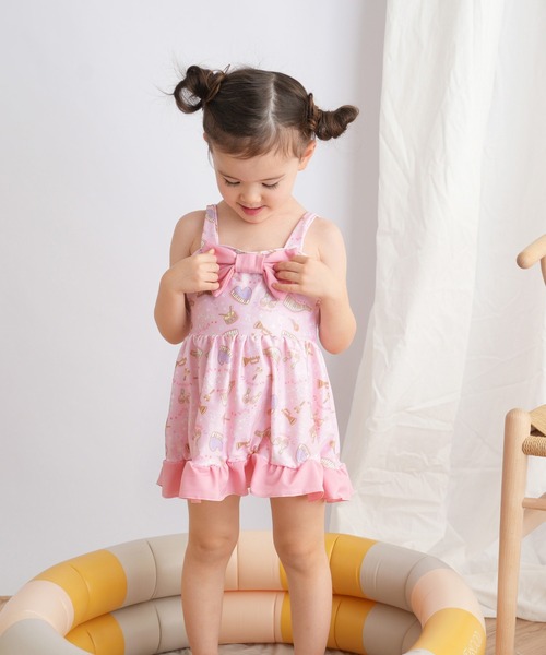 utatane(ウタタネ)の「キッズ水着 女の子 メロディー フロントリボン(水着・キッズ・パープル/ピンク・120cm/110cm/130cm)」の2枚目の写真