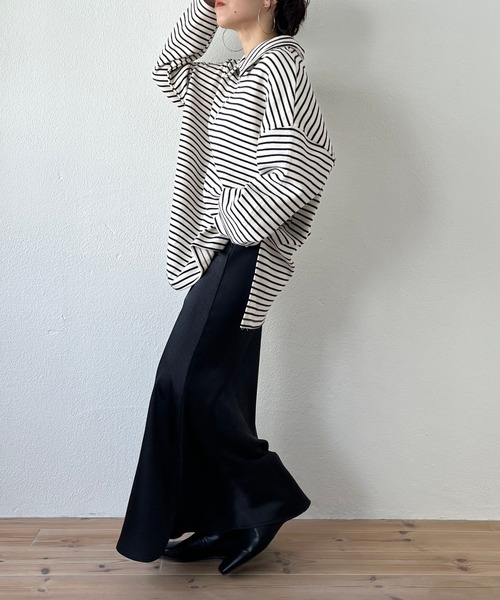 wee9s(ウィークス)の「soft touch border tunic po / お尻すっぽりハーフジップソフトタッチボーダーチュニック(スウェット・レディース・ブラック/ブルー/ミント・FREE)」の7枚目の写真