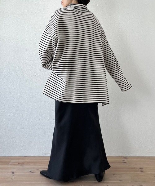 wee9s(ウィークス)の「soft touch border tunic po / お尻すっぽりハーフジップソフトタッチボーダーチュニック(スウェット・レディース・ブラック/ブルー/ミント・FREE)」の8枚目の写真