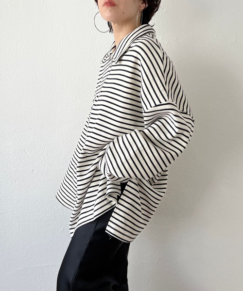 wee9s(ウィークス)の「soft touch border tunic po / お尻すっぽりハーフジップソフトタッチボーダーチュニック(スウェット・レディース・ブラック/ブルー/ミント・FREE)」の11枚目の写真