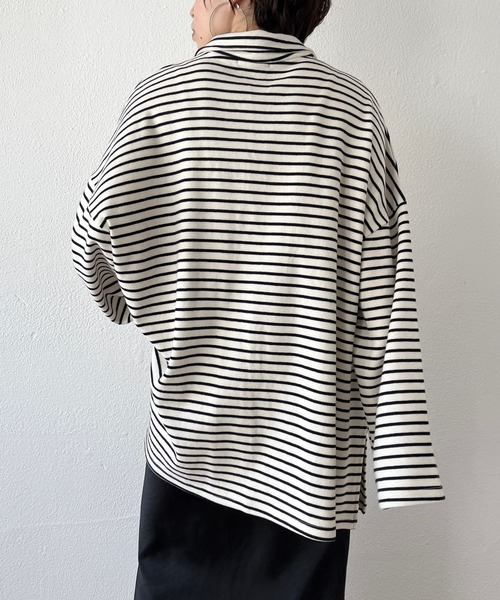 wee9s(ウィークス)の「soft touch border tunic po / お尻すっぽりハーフジップソフトタッチボーダーチュニック(スウェット・レディース・ブラック/ブルー/ミント・FREE)」の12枚目の写真