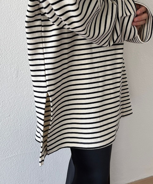 wee9s(ウィークス)の「soft touch border tunic po / お尻すっぽりハーフジップソフトタッチボーダーチュニック(スウェット・レディース・ブラック/ブルー/ミント・FREE)」の14枚目の写真