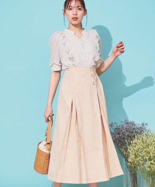 NOELA（ノエラ）の「ボックスタックツイルスカート（スカート・レディース・イエロー/オフホワイト/ライトグリーン・S/M）」の4枚目の写真