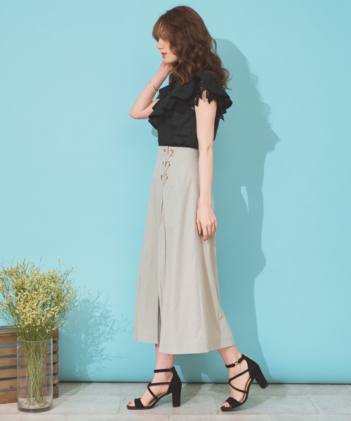 NOELA（ノエラ）の「ボックスタックツイルスカート（スカート・レディース・イエロー/オフホワイト/ライトグリーン・S/M）」の8枚目の写真