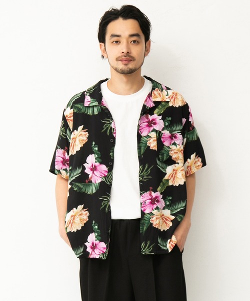 coca（coca）（コカ）の「メンズ ビンテージフラワーアロハシャツ（シャツ/ブラウス・メンズ・ブラック/レッド・M/L）」の2枚目の写真