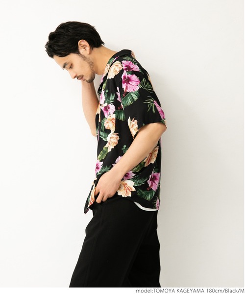 coca（coca）（コカ）の「メンズ ビンテージフラワーアロハシャツ（シャツ/ブラウス・メンズ・ブラック/レッド・M/L）」の5枚目の写真