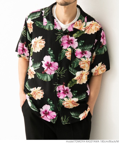 coca（coca）（コカ）の「メンズ ビンテージフラワーアロハシャツ（シャツ/ブラウス・メンズ・ブラック/レッド・M/L）」の6枚目の写真