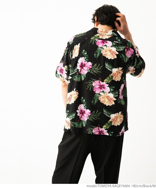coca（coca）（コカ）の「メンズ ビンテージフラワーアロハシャツ（シャツ/ブラウス・メンズ・ブラック/レッド・M/L）」の7枚目の写真