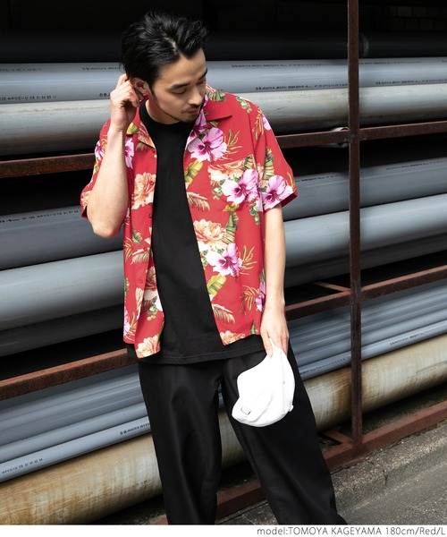 coca（coca）（コカ）の「メンズ ビンテージフラワーアロハシャツ（シャツ/ブラウス・メンズ・ブラック/レッド・M/L）」の11枚目の写真