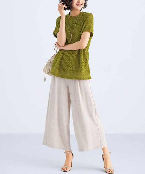 BELLUNA PLUS（ベルーナ）の「ストレッチレース素材プルオーバー（Tシャツ/カットソー・レディース・ネイビー/マスタード/グレー系その他/ライラック・MEDIUM/LARGE/X-LARGE）」の5枚目の写真