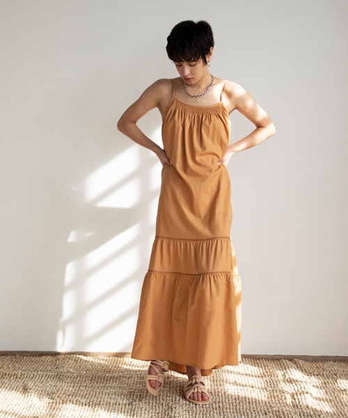 ReNorm(リノーム)の「刺繍ギャザーキャミワンピース(ワンピース・レディース・ネイビー/オレンジ/アイボリー・フリー)」の4枚目の写真
