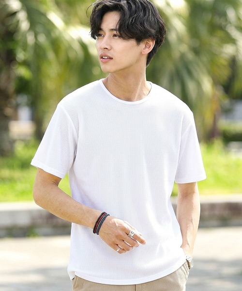 jiggys shop(ジギーズショップ)の「ワッフルサーマル クルーネック 半袖Tシャツ カットソー(Tシャツ/カットソー・メンズ・ネイビー/ホワイト/ブラック/ミックスグレー/オリーブ・MEDIUM/X-LARGE/SMALL/LARGE)」の2枚目の写真