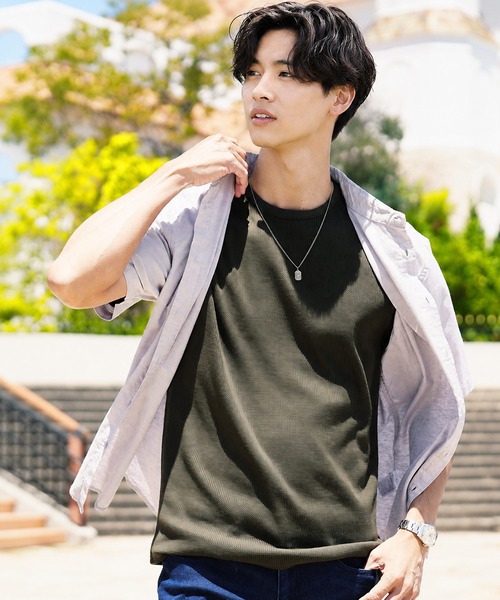 jiggys shop(ジギーズショップ)の「ワッフルサーマル クルーネック 半袖Tシャツ カットソー(Tシャツ/カットソー・メンズ・ネイビー/ホワイト/ブラック/ミックスグレー/オリーブ・MEDIUM/X-LARGE/SMALL/LARGE)」の18枚目の写真