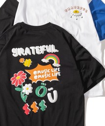 グラフィック発泡プリントTシャツ/バックプリント/ビッグシルエット/袖配色/ラグランT