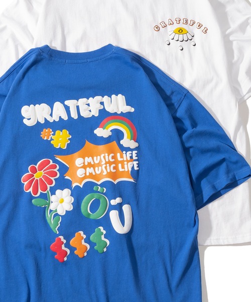 SlashDate（スラッシュデイト）の「グラフィック発泡プリントTシャツ/バックプリント/ビッグシルエット/袖配色/ラグランT（Tシャツ/カットソー・レディース・ホワイト/ブラック/ブルー/グリーン/ホワイト系その他/ブラック系その他/ホワイト系その他2/ホワイト系その他3・M/L）」の8枚目の写真