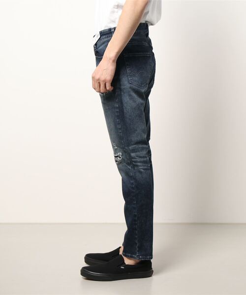 【セール】ジャージのような伸縮性【EDWIN】「JERSEYS」ダメージテーパードパンツ（デニムパンツ）｜EDWIN（エドウィン）