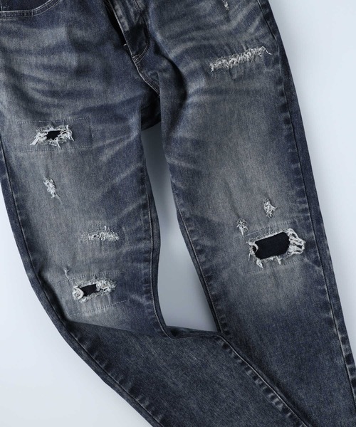 【セール】ジャージのような伸縮性【EDWIN】「JERSEYS」ダメージテーパードパンツ（デニムパンツ）｜EDWIN（エドウィン）