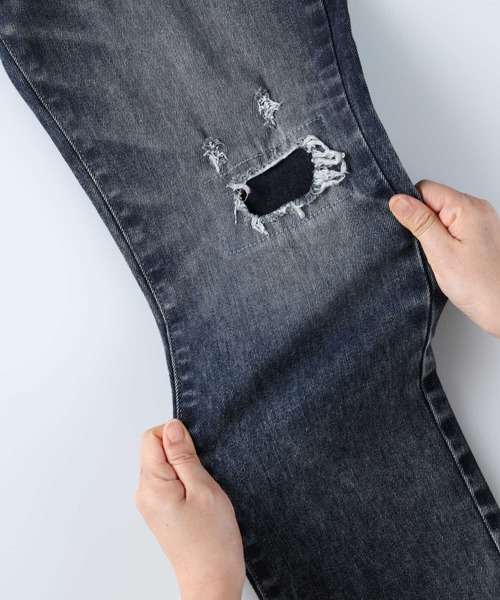 【セール】ジャージのような伸縮性【EDWIN】「JERSEYS」ダメージテーパードパンツ（デニムパンツ）｜EDWIN（エドウィン）