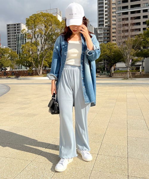 Petitle（プチレ）の「[ 低身長向けサイズ ] 裾メローイージーリブパンツ（その他パンツ・レディース・ブラック/レッド/グリーン/ライトベージュ/オレンジ系/ブラウン/パープル/パープル系/ブルー/ライトグリーン/ライトブルー/アイボリー系/グレー系/チャコール/イエロー系・M/PM）」の20枚目の写真