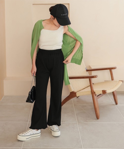 Petitle（プチレ）の「[ 低身長向けサイズ ] 裾メローイージーリブパンツ（その他パンツ・レディース・ブラック/レッド/グリーン/ライトベージュ/オレンジ系/ブラウン/パープル/パープル系/ブルー/ライトグリーン/ライトブルー/アイボリー系/グレー系/チャコール/イエロー系・M/PM）」の22枚目の写真