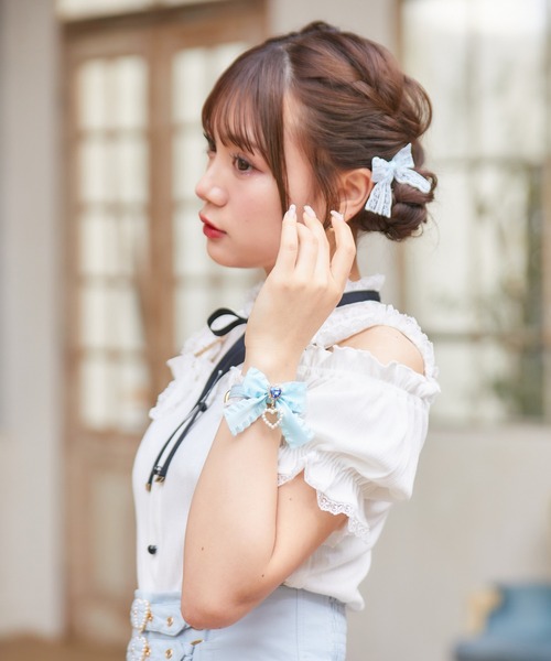 ROJITA（ロジータ）の「フリルリボンハートビジュブレスレット（ブレスレット・レディース・ブラック/パープル/レッド/ピンク/イエロー/ブルー/グリーン/オレンジ・FREE）」の5枚目の写真