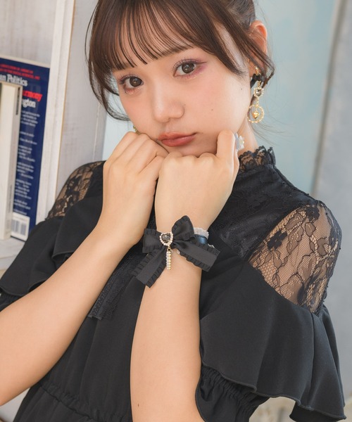 ROJITA（ロジータ）の「フリルリボンハートビジュブレスレット（ブレスレット・レディース・ブラック/パープル/レッド/ピンク/イエロー/ブルー/グリーン/オレンジ・FREE）」の10枚目の写真