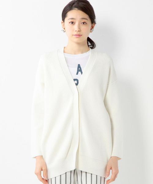 UNITED ARROWS（ユナイテッドアローズ）の「UAB C/PE 7G アゼ Vネック ロングカーディガン ◆（カーディガン/ボレロ・レディース・オフホワイト/ブラック・フリー）」の4枚目の写真