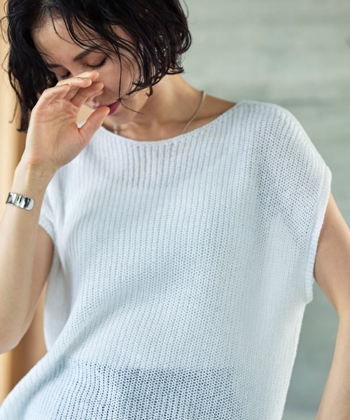 RASW（ラス）の「[RASW] リネン混ローゲージフレンチメッシュニット（ニット/セーター・レディース・オフホワイト/ブラック/ベージュ・M/L）」の2枚目の写真