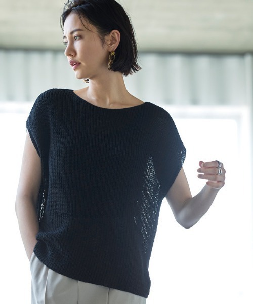 RASW（ラス）の「[RASW] リネン混ローゲージフレンチメッシュニット（ニット/セーター・レディース・オフホワイト/ブラック/ベージュ・M/L）」の3枚目の写真