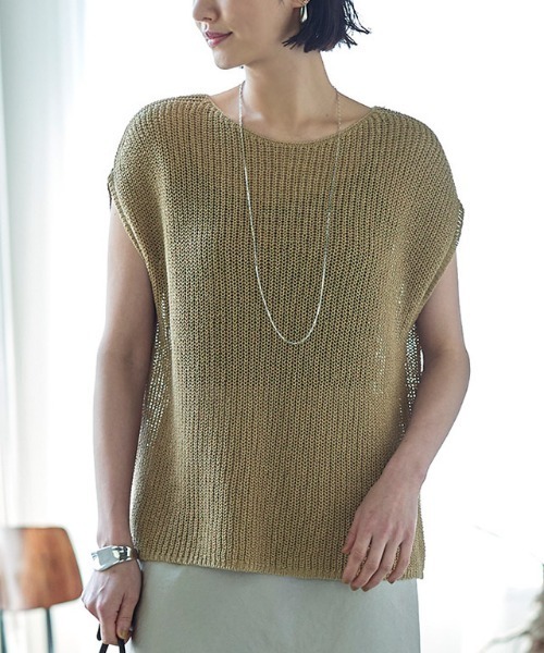 RASW（ラス）の「[RASW] リネン混ローゲージフレンチメッシュニット（ニット/セーター・レディース・オフホワイト/ブラック/ベージュ・M/L）」の15枚目の写真