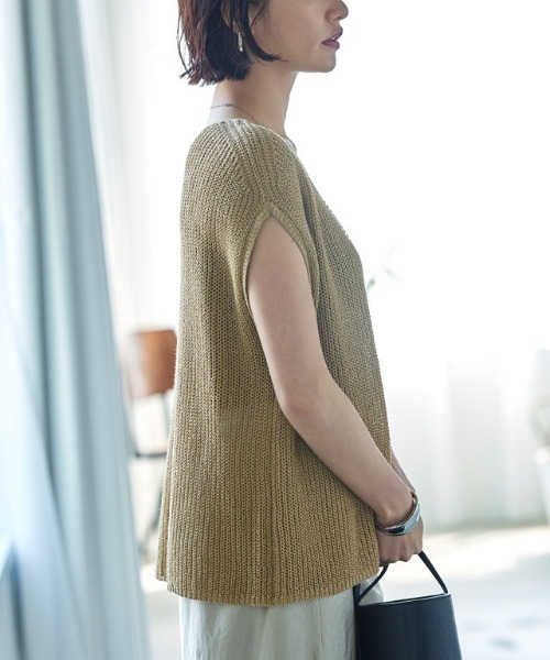 RASW（ラス）の「[RASW] リネン混ローゲージフレンチメッシュニット（ニット/セーター・レディース・オフホワイト/ブラック/ベージュ・M/L）」の9枚目の写真