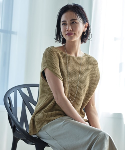 RASW（ラス）の「[RASW] リネン混ローゲージフレンチメッシュニット（ニット/セーター・レディース・オフホワイト/ブラック/ベージュ・M/L）」の16枚目の写真