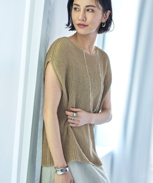 RASW（ラス）の「[RASW] リネン混ローゲージフレンチメッシュニット（ニット/セーター・レディース・オフホワイト/ブラック/ベージュ・M/L）」の10枚目の写真