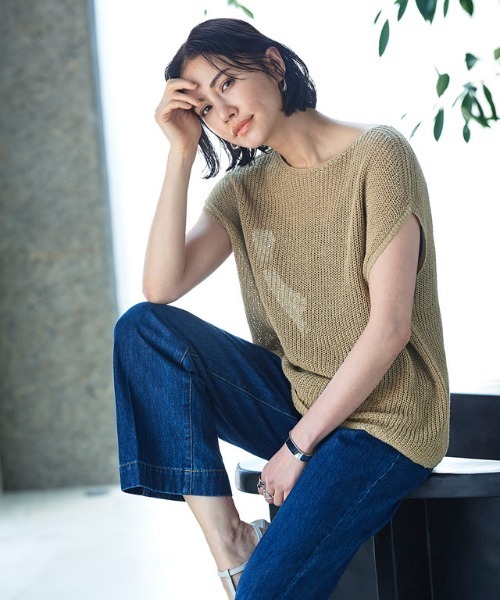 RASW（ラス）の「[RASW] リネン混ローゲージフレンチメッシュニット（ニット/セーター・レディース・オフホワイト/ブラック/ベージュ・M/L）」の13枚目の写真