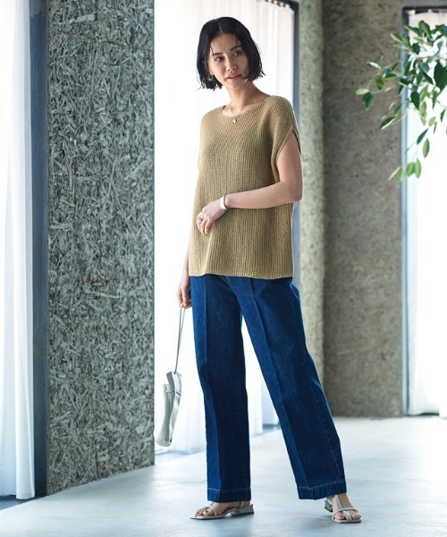 RASW（ラス）の「[RASW] リネン混ローゲージフレンチメッシュニット（ニット/セーター・レディース・オフホワイト/ブラック/ベージュ・M/L）」の7枚目の写真