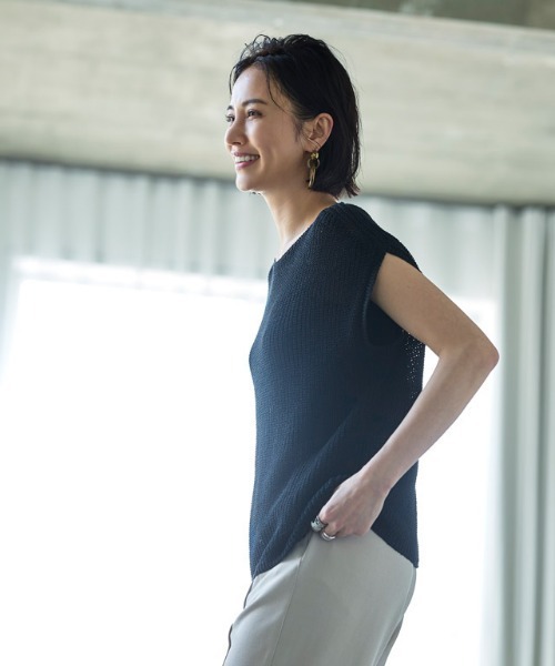 RASW（ラス）の「[RASW] リネン混ローゲージフレンチメッシュニット（ニット/セーター・レディース・オフホワイト/ブラック/ベージュ・M/L）」の14枚目の写真